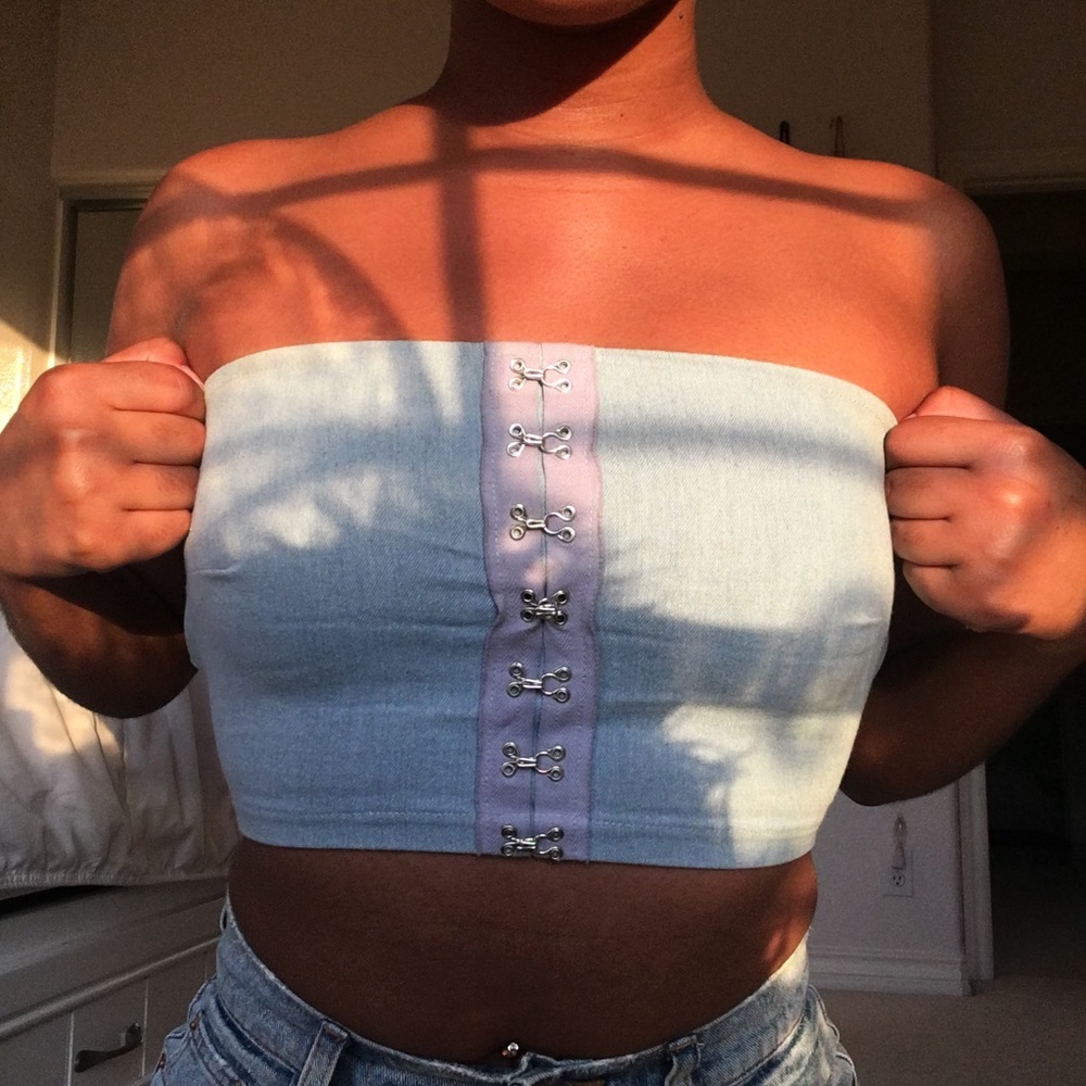 denim boob tube
